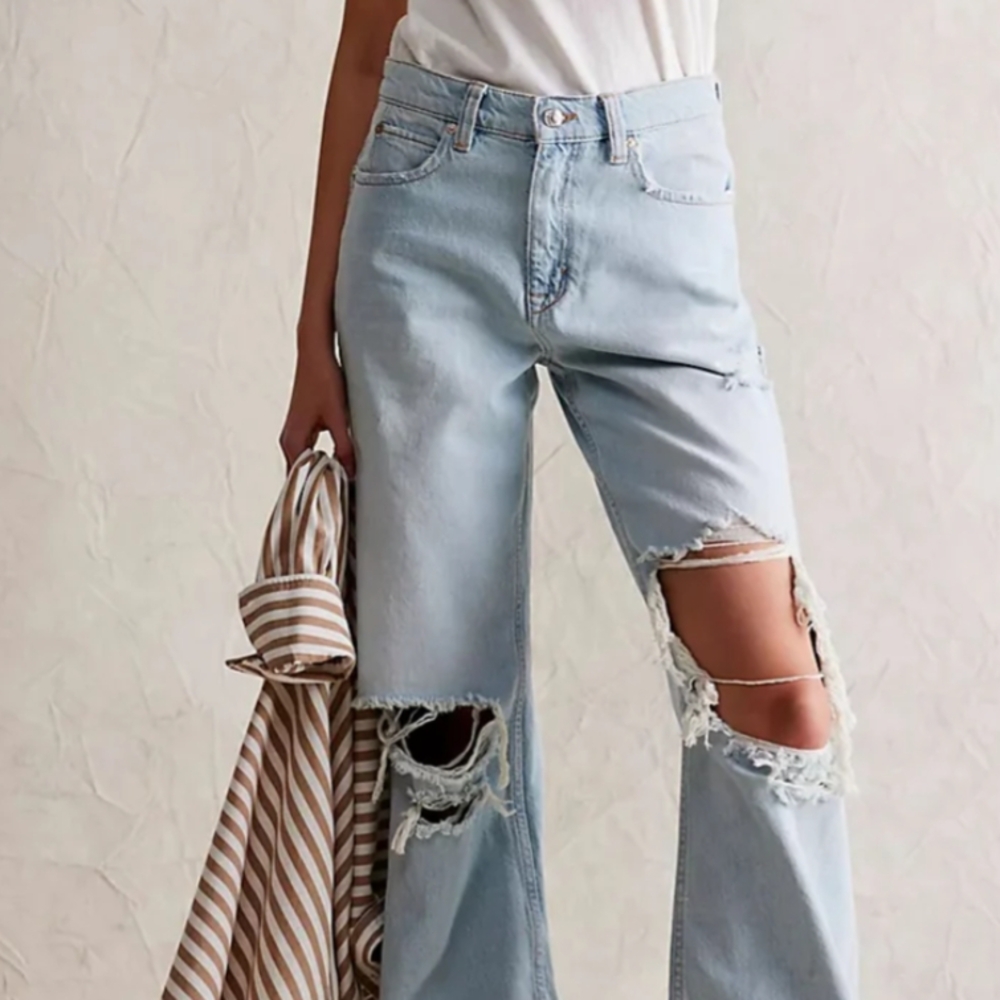 We The Free Light Blue Distressed Flare Jeans